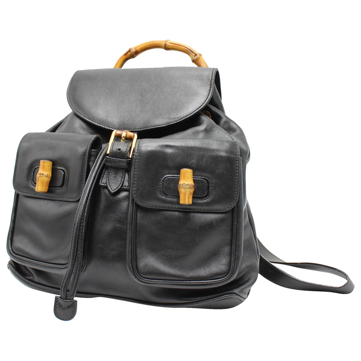 Bamboo leather backpack Gucci Black in 